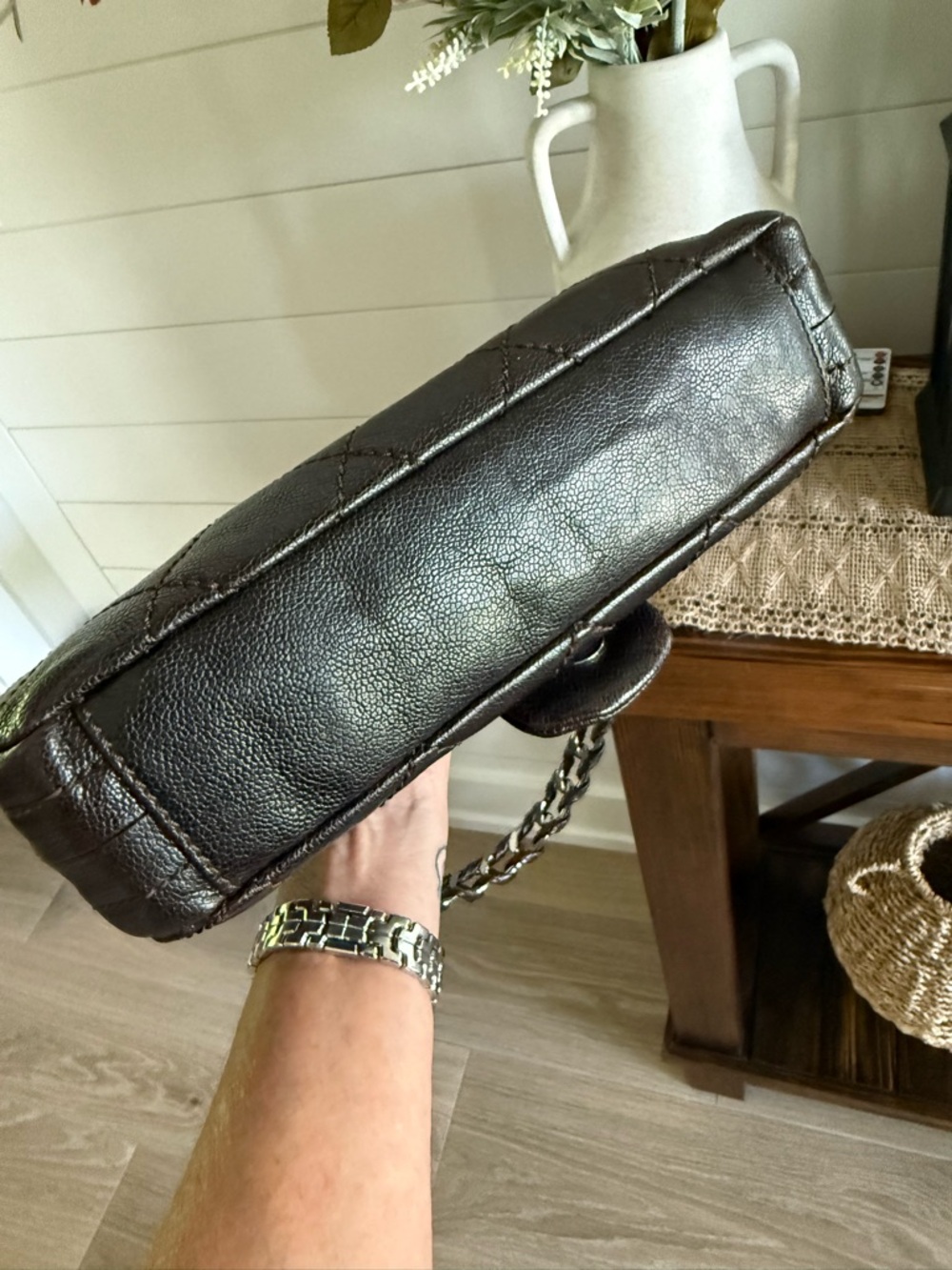 CHANEL Quilted Shoulder Bag in Dark Brown Leather with Silver-Tone Hardware - Picture 7 of 11